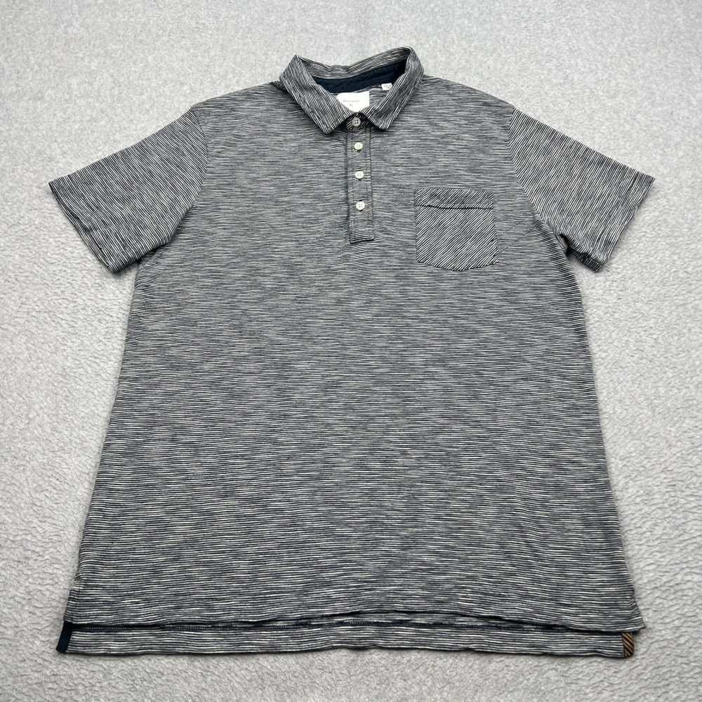 Billy Reid Polo Shirt Mens XL Pinstripe Short Sleeve Pocket Cotton Button Peru
